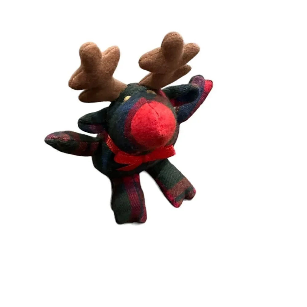 Eddie Bauer Reindeer Plush Vintage Plaid Red Checkered 1994 Stuffed Pellets 7x3